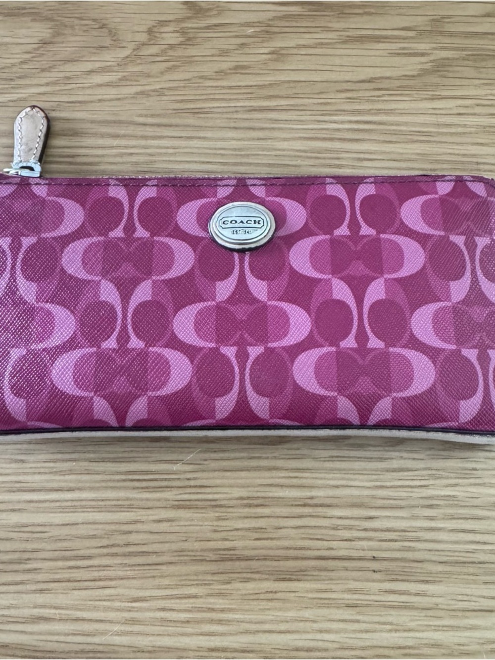 Coach Pink Signature Logo Wristlet 3/4 Zipper
